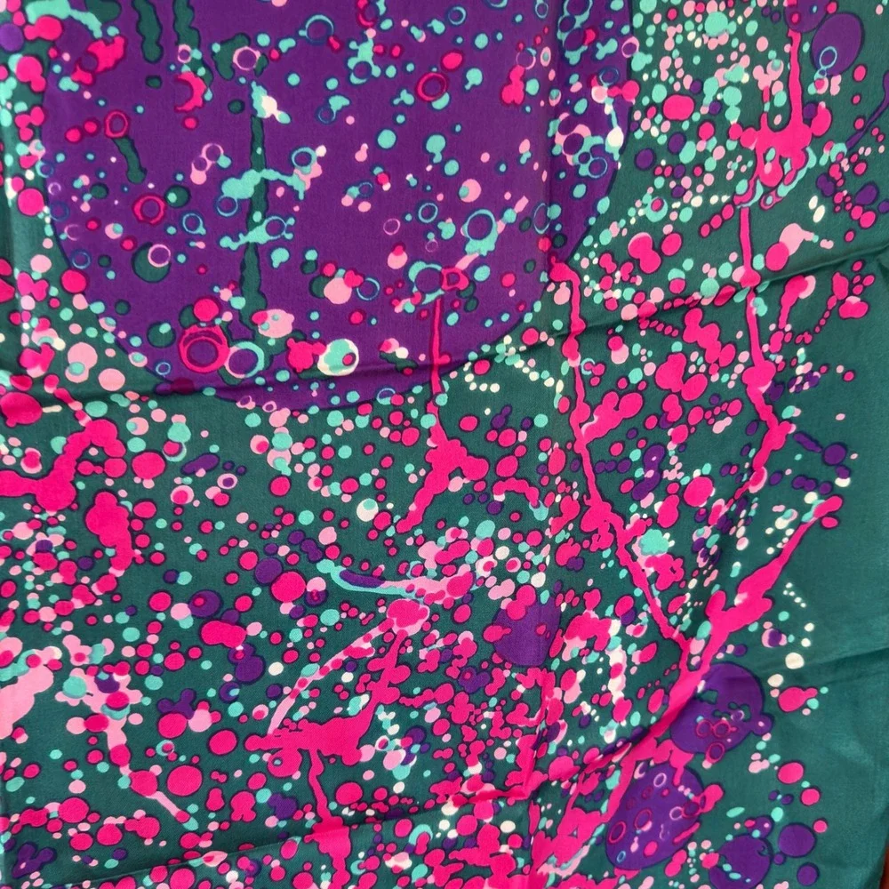 Marie‎ Charme Scarf Teal Green Pink Purple Abstract Splatter Silk Blend 30x30